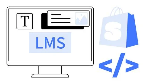 E-commerce and Learning Management System Digital Integration Concept Stockillustratie