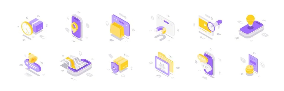 E-commerce and logistics services isometric vector illustration icon set. For Stock Illustration