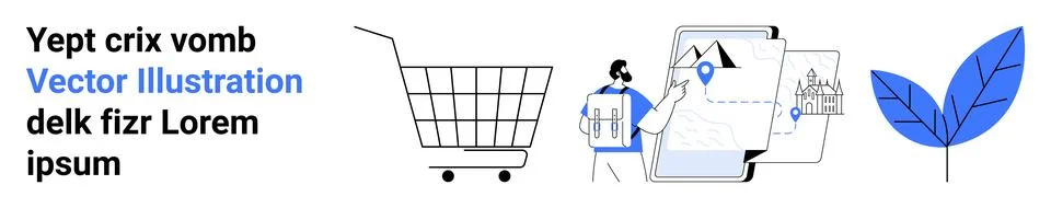 E-commerce and Navigation Concepts with Shopping Cart and Map Elements Illustrazione stock