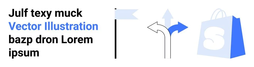 E-commerce and Navigation Vector Art with Shopping Bag and Direction Signs Stock Illustration