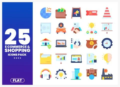 E-commerce and Shopping Flat Icons Pack Illustrazione stock