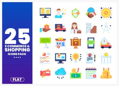E-commerce and shopping flat icons. graphic design elements on white backgrou Stock Illustration