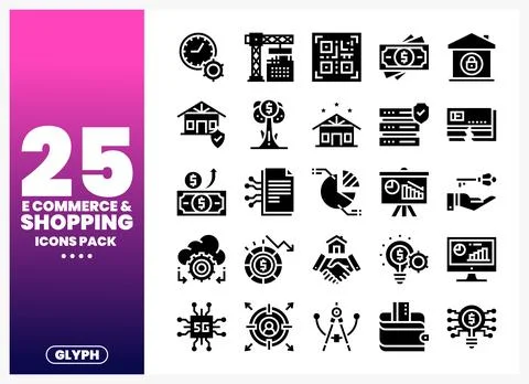 E-commerce and shopping glyph icon set on gradient background. Collection o.. Иллюстрация