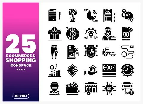 E-commerce and shopping icon pack glyphs for web and app. Stock Illustration