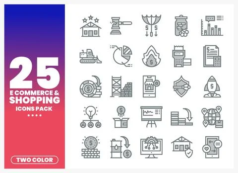E-commerce and Shopping Icons Pack. graphic design elements. business websi.. Illustrazione stock