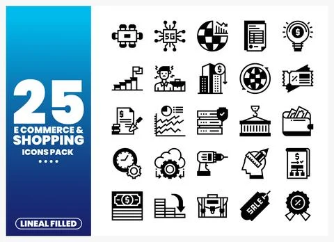 E-commerce and Shopping Icons with Lineal Filled Style Stock Illustration