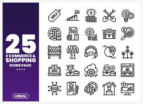 E-commerce and Shopping line icons with a white background on a purple grad.. Stock Illustration