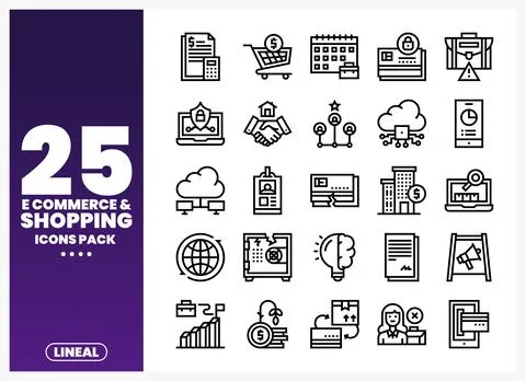 E-commerce and Shopping Line Icons with Purple Gradient Background Illustrazione stock