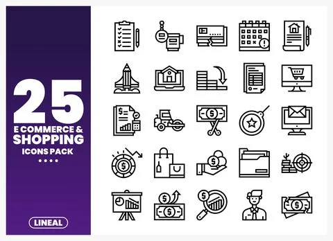 E-commerce and Shopping Line Icons Pack Stock Illustration