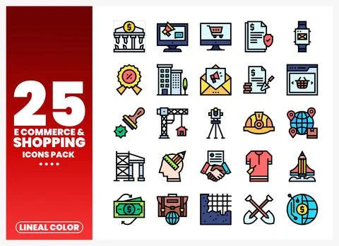 E-commerce and Shopping Lineal Color Icons Pack Stock Illustration