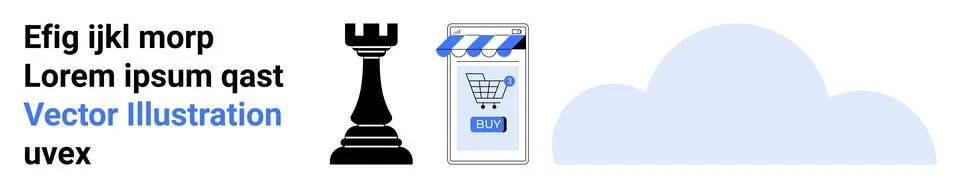 E-commerce and Strategy Concept with Digital Shopping Cart and Chess Rook Pie Stock Illustration