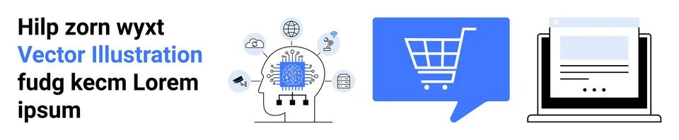 E-commerce and Technology Integration AI, Shopping Cart, and Online Payment.. Stockillustratie