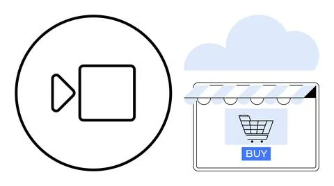 E-Commerce and Video Content Streaming Concept with Cloud Integration Stockillustratie