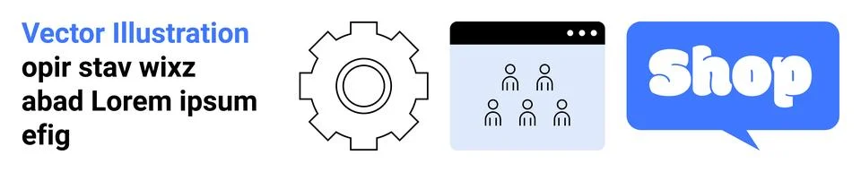 E-commerce and Website Development with Gear, User Interface, and Shop Text 스톡 일러스트