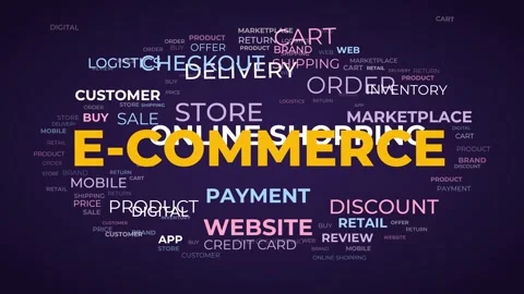 E Commerce animated word cloud with bouncing drop in keywords like online 库存影片 348267033