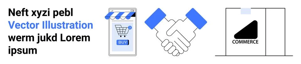 E-commerce App with Handshake and Online Store Elements 스톡 일러스트