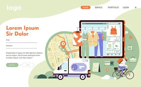 E commerce application technology for online shopping and connected to the de Stock Illustration