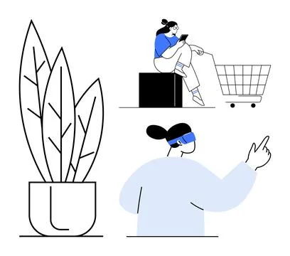 E-commerce, augmented reality, smart technology, digital interaction, environ Illustrazione stock