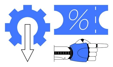 E-commerce, automation, robotics, artificial intelligence, retail discounts,  Stock Illustration
