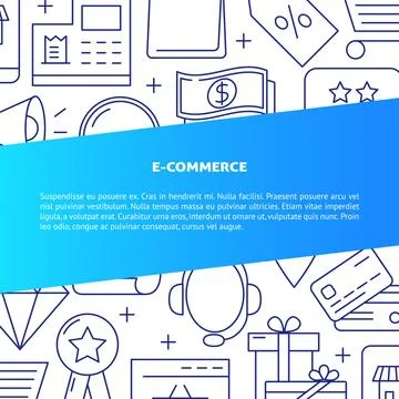 E-commerce banner in line style with place for text Stock Illustration