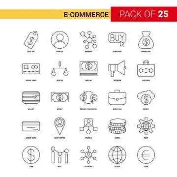 E-Commerce Black Line Icon - 25 Business Outline Icon Set Stock Illustration