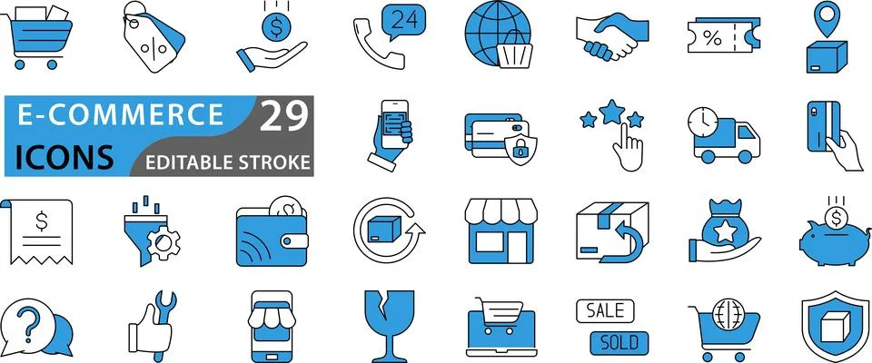 E commerce blue icon set Stock Illustration
