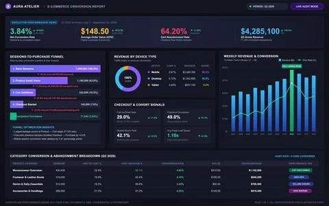 E-commerce Business Analytics Dashboard with Revenue and Conversion Data Stock Illustration