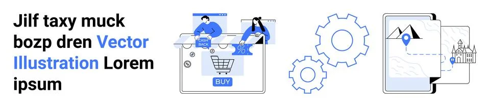 E-commerce, business integration, technology solutions, online mapping, navig Stock Illustration