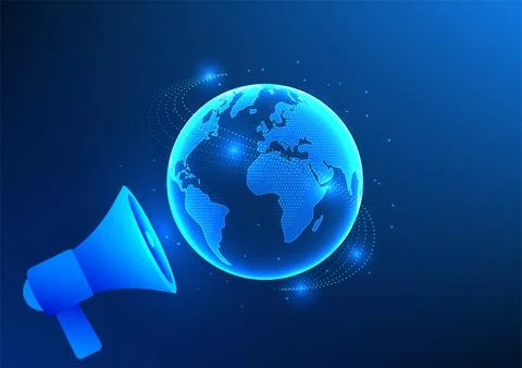 E-commerce business technology A large megaphone turned to a globe. It repr.. 스톡 일러스트