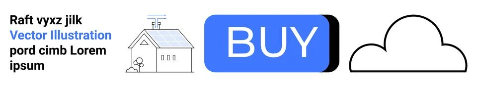 E-commerce Button and Cloud Icon Combined with Modern Smart Home Outline イラスト素材