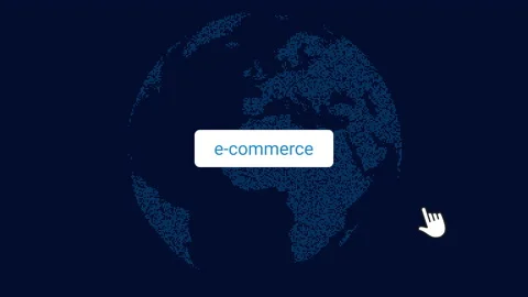 E-Commerce Button Press by Hand Cursor with Digital Globe Background Stock Footage 156849177