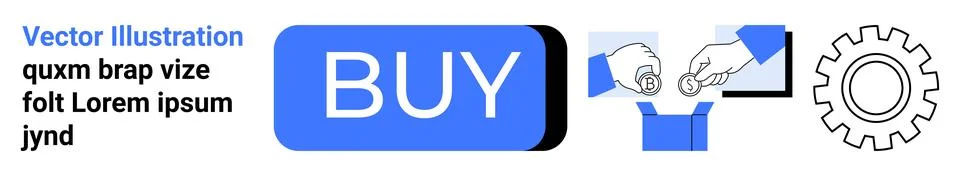 E-commerce Buy Button with Handshake, Package, and Gear Icon Elements Stock Illustration