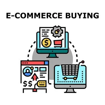 E commerce buying process and online shopping concept Stock Illustration