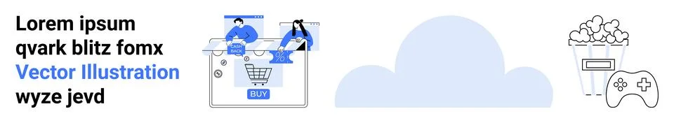 E-commerce, Cloud Computing, and Digital Entertainment Concept 스톡 일러스트