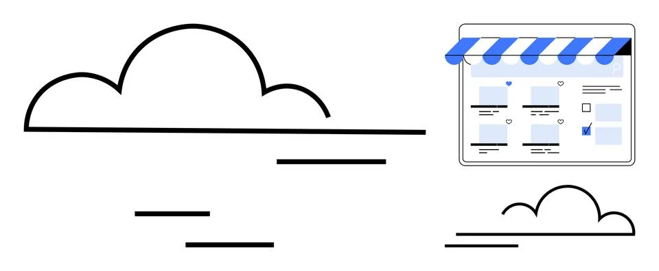 E-commerce, cloud computing, online shopping, digital marketplace, remote acc イラスト素材