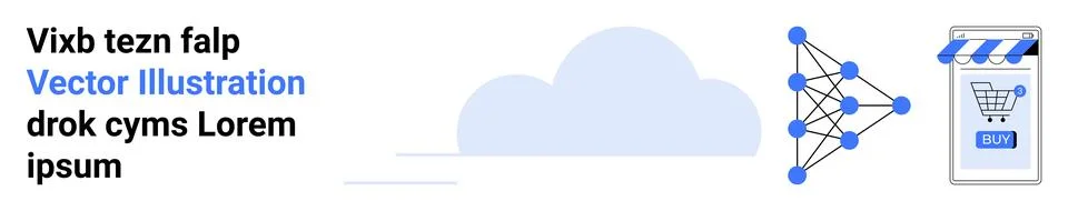 E-commerce Cloud Connection with Neural Network and Mobile Shopping Cart Stock Illustration