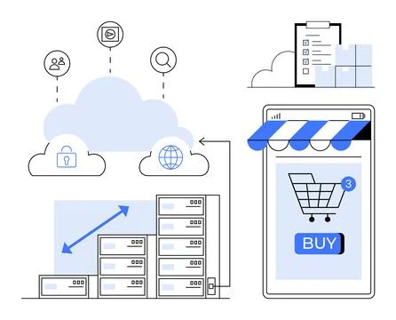 E-commerce Cloud Solutions and Internet Security Stock Illustration
