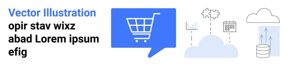 E-commerce Cloud Solutions with Shopping Cart and Data Analytics Elements 스톡 일러스트