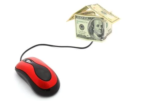 E-commerce - computer mouse and money home Stock Photos