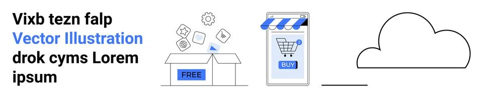 E-commerce Concept with Box, Shopping Cart, Mobile Store, and Cloud Connectio Illustrazione stock