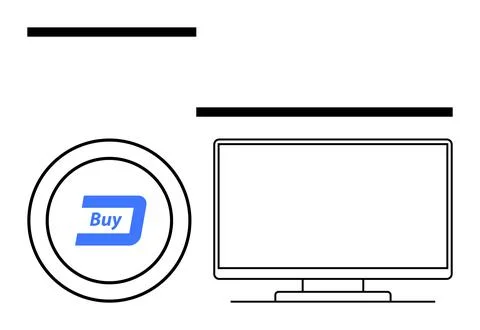 E-commerce Concept with Buy Button and Computer Screen for Online Shopping Stock Illustration