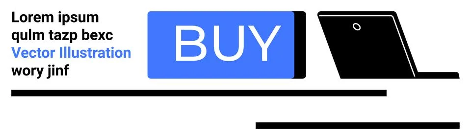 E-commerce Concept with Buy Button and Laptop in Minimal Design Stock Illustration
