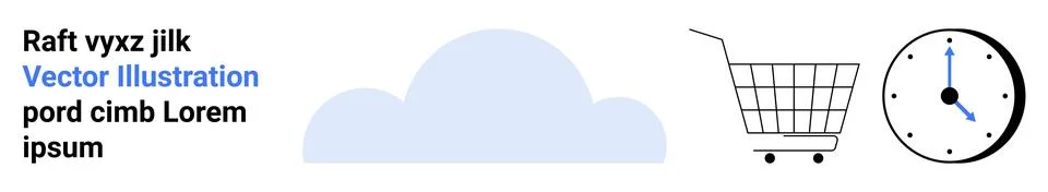 E-commerce Concept with Cloud, Shopping Cart, and Clock Illustration イラスト素材