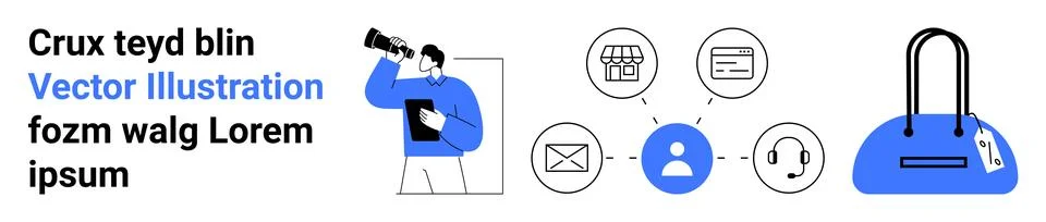 E-commerce Concept with Customer Profile, Communication Icons, and Shopping イラスト素材