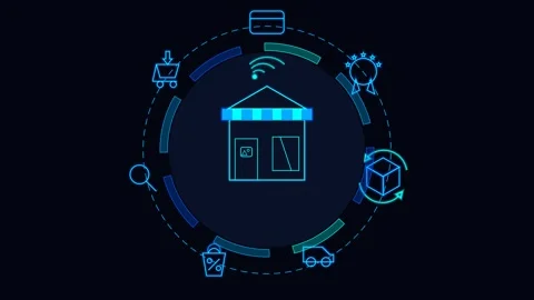 E-commerce concept with digital shopping icons Видео 343820731