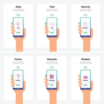 E-Commerce Concept - Easy, Fast, Security, Rewards, Points &amp; Redeem Stock Illustration