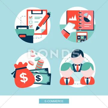 E-commerce concept flat design set Stock Illustration