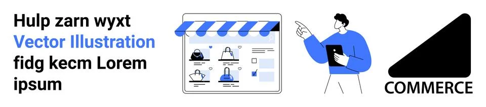 E-commerce Concept with Online Store Interface, Person Analyzing, and Comme.. 스톡 일러스트