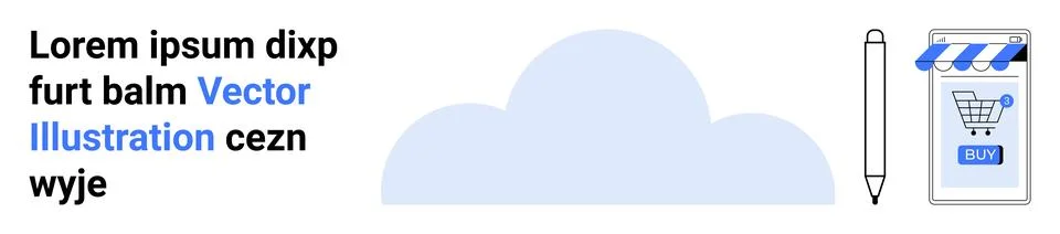 E-commerce Concept with Online Storefront, Cloud, Pencil, and Text Elements Illustrazione stock