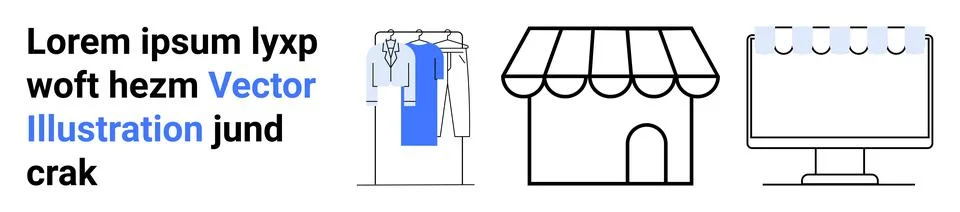 E-commerce Concept with Online Storefront, Clothing Rack, and Digital Display Stock Illustration